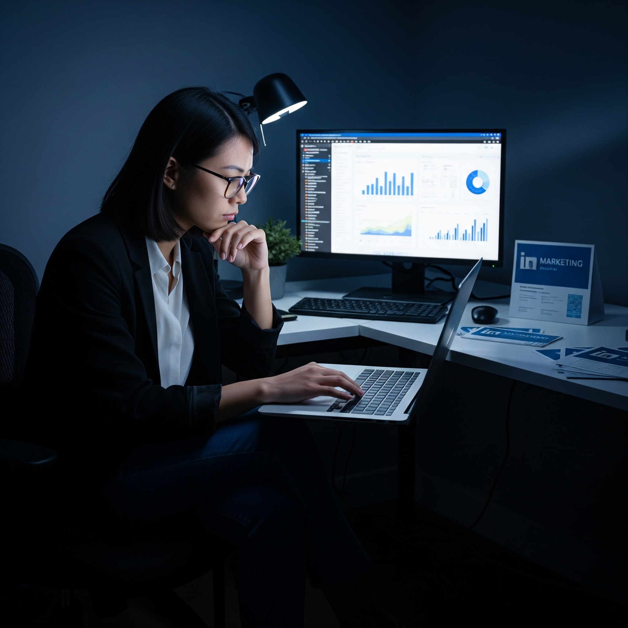 Marketer reviewing social media analytics